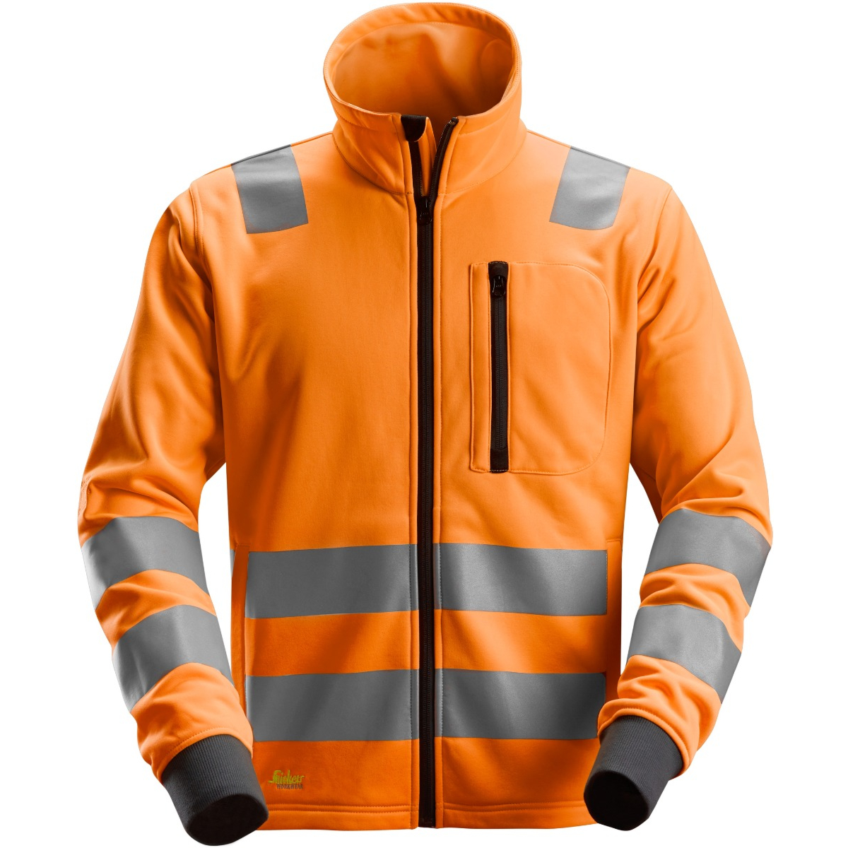 Fluorescerende sweatjakke med gennemgående lynlås, klasse 2/3