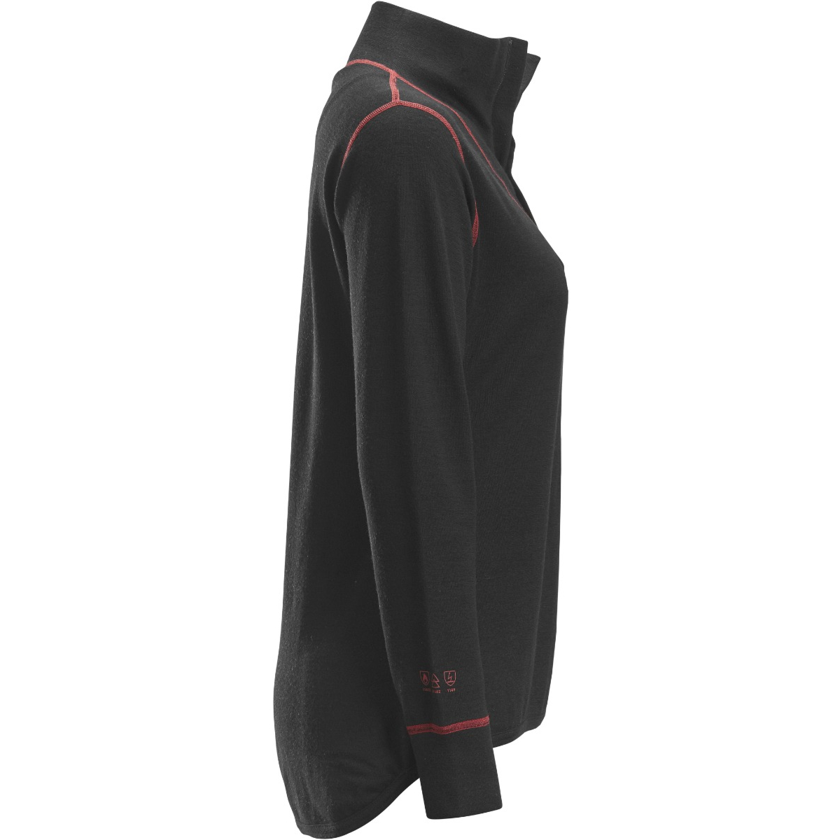 Flammehæmmende uld dame T-shirt med lange ærmer og kort lynlås