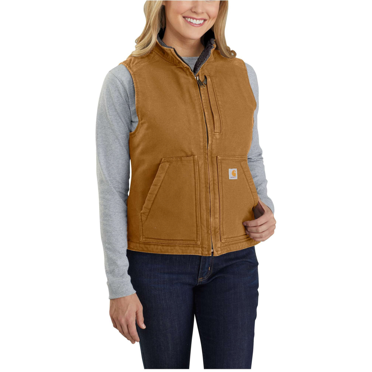 Afslappet pasform vasket and sherpa foret mock-neck vest