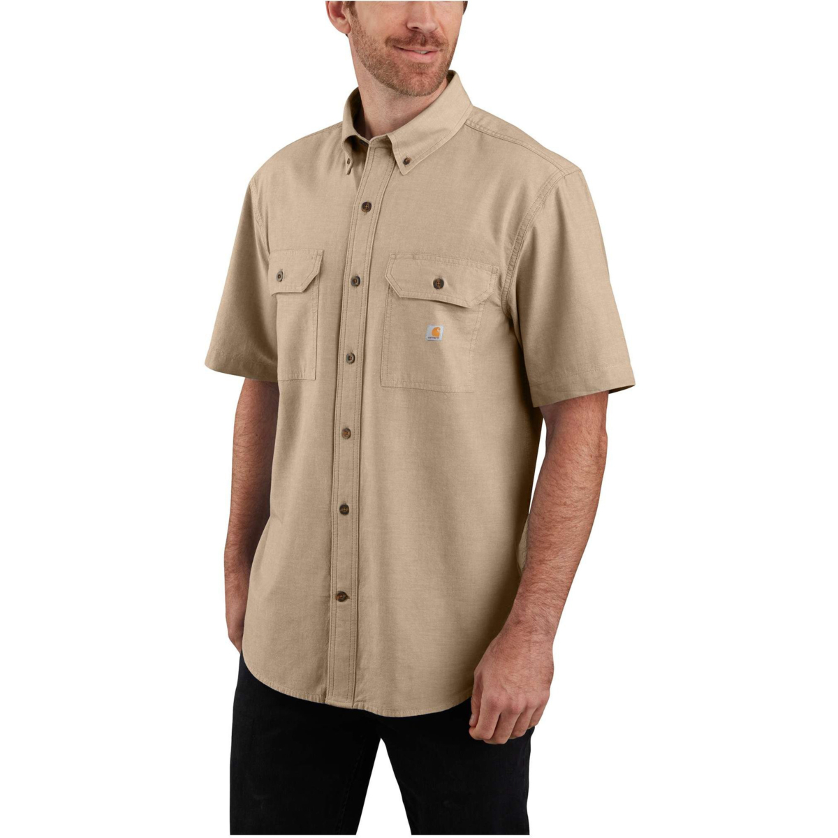 Løs pasform mellemvægts chambray kortærmet skjorte