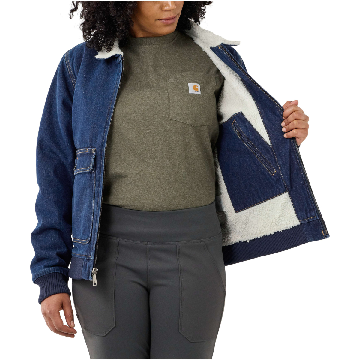 Robust flex® afslappet pasform denim sherpa-foret jakke