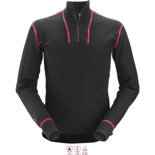 Flammehæmmende langærmet bluse i uld med kort lynlås