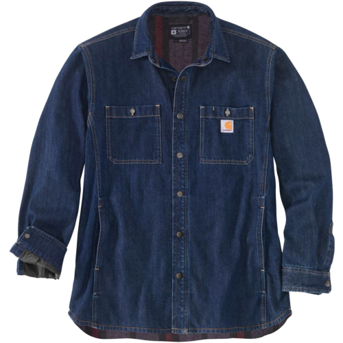 Afslappet pasform denim fleece foret skjorte foran